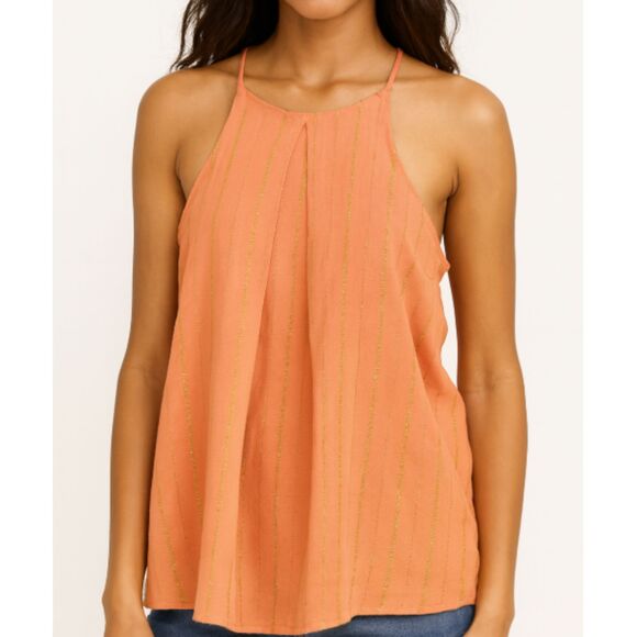 A.N.A Women's Tank Top Size M Orange Sleeveless Gold Metallic Stripe Summer - Picture 1 of 8